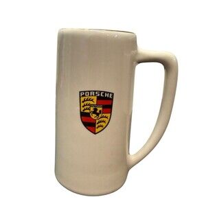 PORSCHE White Tall Ceramic Heavy Gold Trimmed Coffee Mug